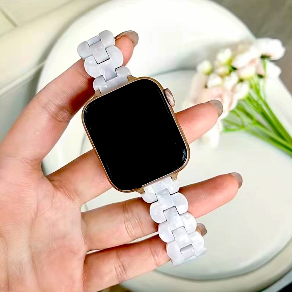 (NEW) Pearl White Resin Stylish adjustable Band Compatible With Apple Watch